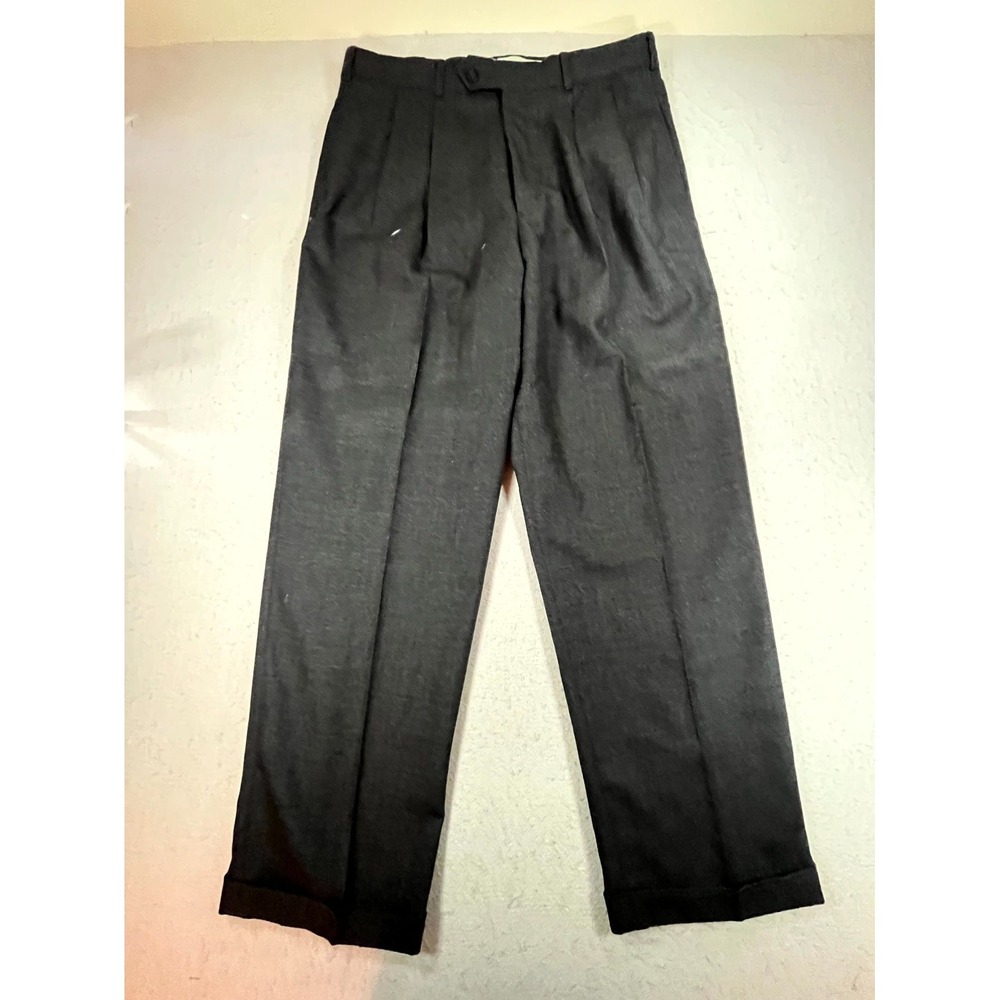 Slates Dockers Dress Pants Mens 34x30 Black Wool Original Fit Pleated Front